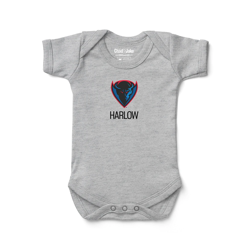 Infant Chad & Jake Heather Gray DePaul Blue Demons Logo Personalized Bodysuit