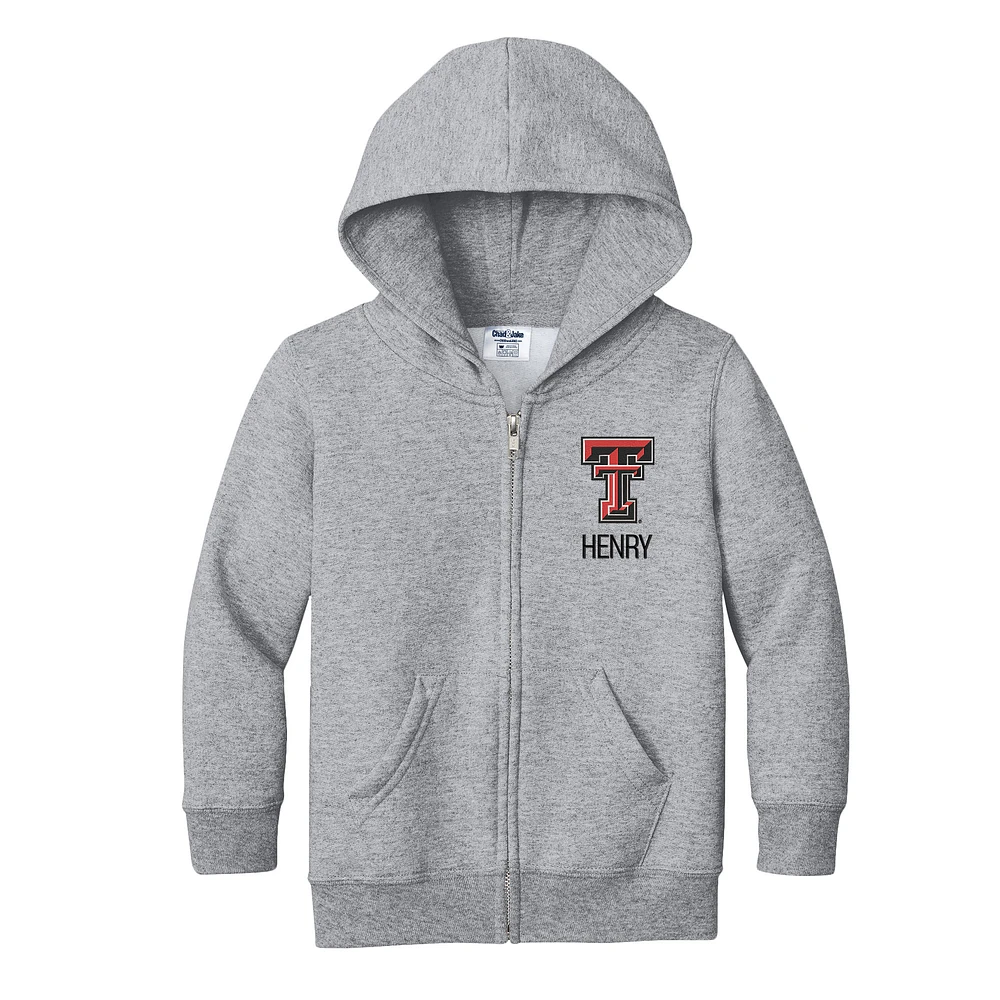 Toddler Chad & Jake Heather Gray Texas Tech Red Raiders Personalized Full-Zip Hoodie