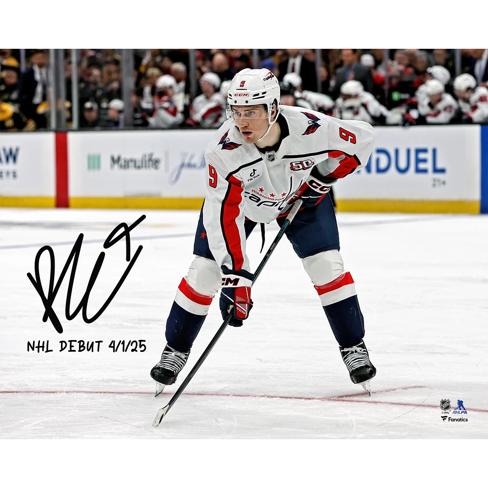 Ryan Leonard Washington Capitals Autographed 16" x 20" NHL Debut Photograph with "NHL Debut 4/1/25" Inscription