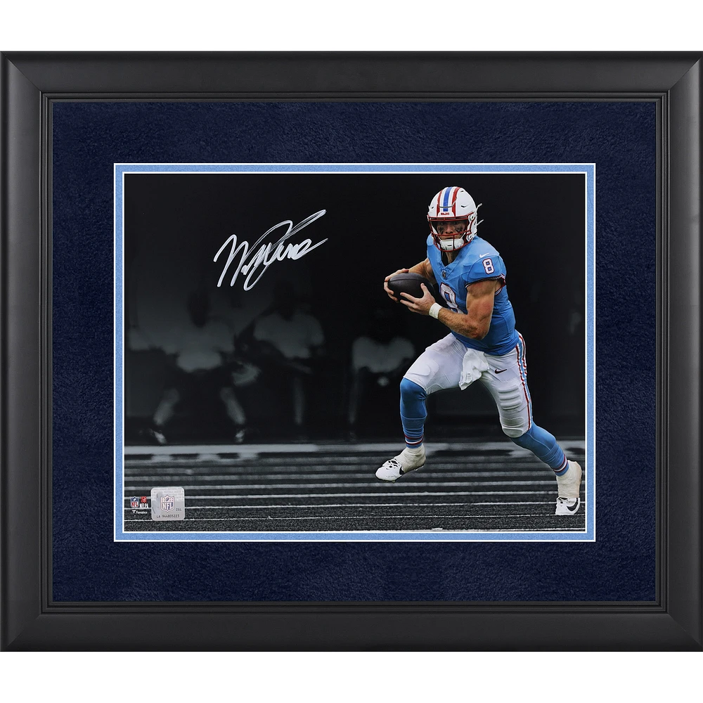 Will Levis Tennessee Titans Autographed Framed 11" x 14" Running Spotlight Photograph - Suede Mat