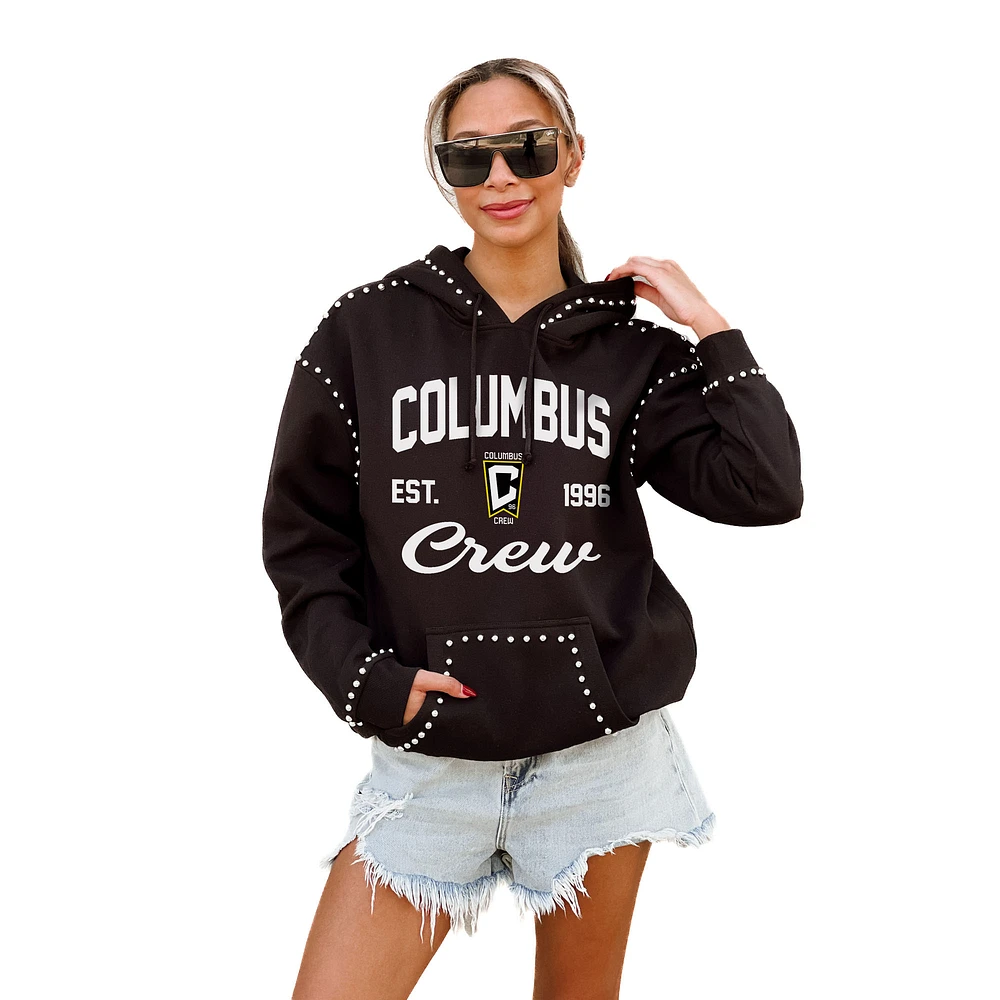 Women's Gameday Couture Black Columbus Crew Catch the Vibe Studded Pullover Hoodie