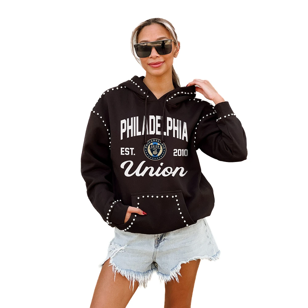 Women's Gameday Couture Black Philadelphia Union Catch the Vibe Studded Pullover Hoodie