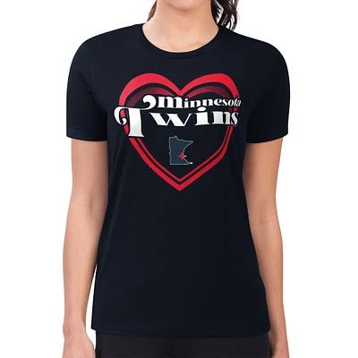 Women's G-III 4Her by Carl Banks Navy Minnesota Twins Super-Slim Fit Lightweight Double Heart T-Shirt