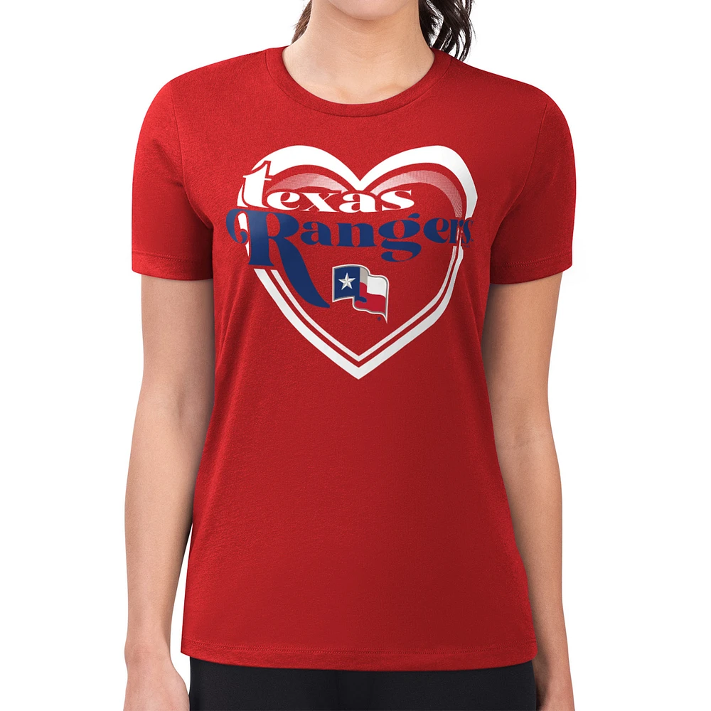 Women's G-III 4Her by Carl Banks Red Texas Rangers Super-Slim Fit Lightweight Double Heart T-Shirt
