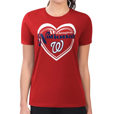 Women's G-III 4Her by Carl Banks Red Washington Nationals Super-Slim Fit Lightweight Double Heart T-Shirt