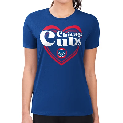 Women's G-III 4Her by Carl Banks Royal Chicago Cubs Super-Slim Fit Lightweight Double Heart T-Shirt