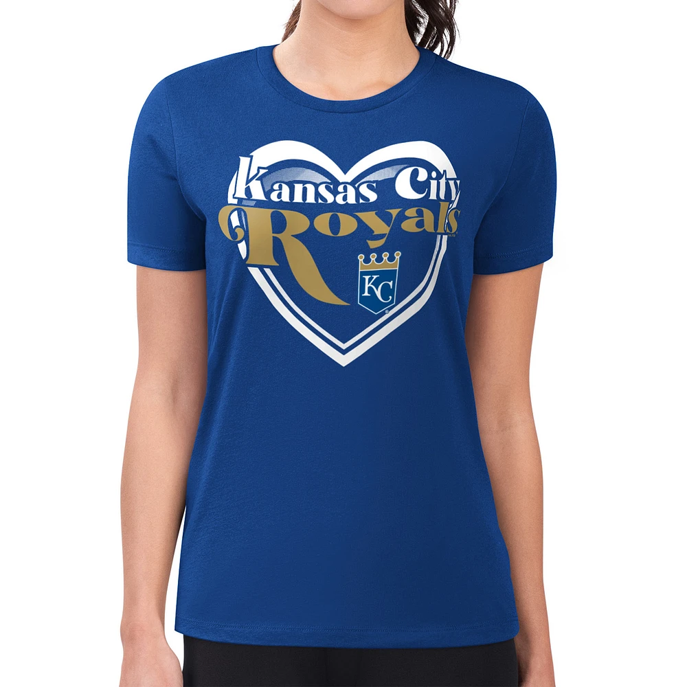 Women's G-III 4Her by Carl Banks Royal Kansas City Royals Super-Slim Fit Lightweight Double Heart T-Shirt