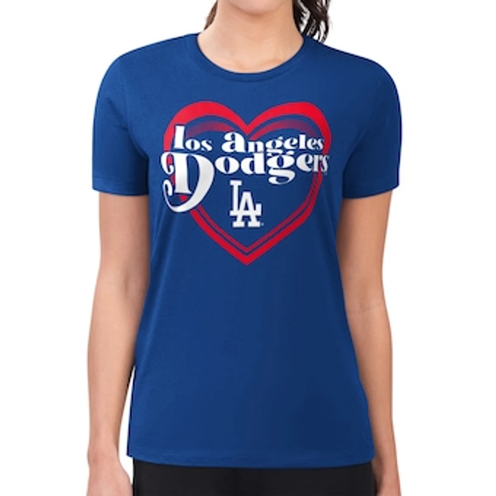 Women's G-III 4Her by Carl Banks Royal Los Angeles Dodgers Super-Slim Fit Lightweight Double Heart T-Shirt