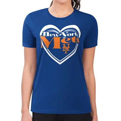 Women's G-III 4Her by Carl Banks Royal New York Mets Super-Slim Fit Lightweight Double Heart T-Shirt