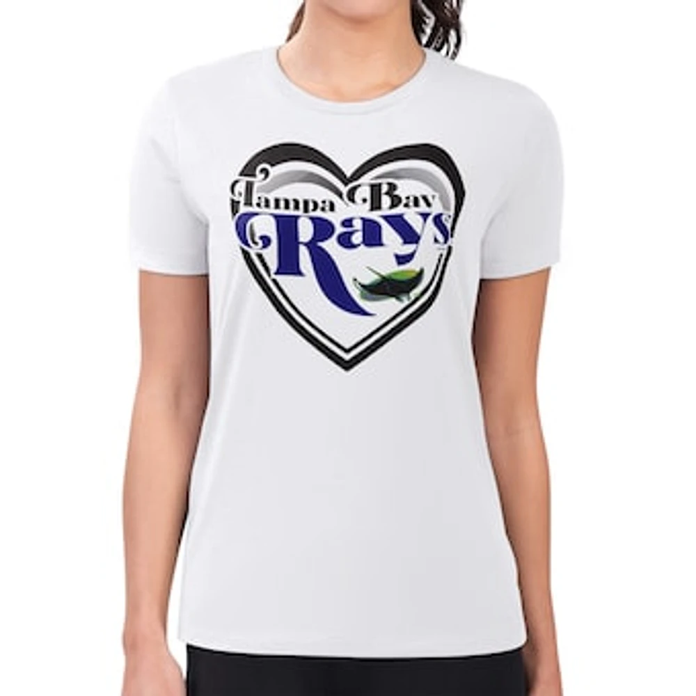 Women's G-III 4Her by Carl Banks White Tampa Bay Rays Super-Slim Fit Lightweight Double Heart T-Shirt