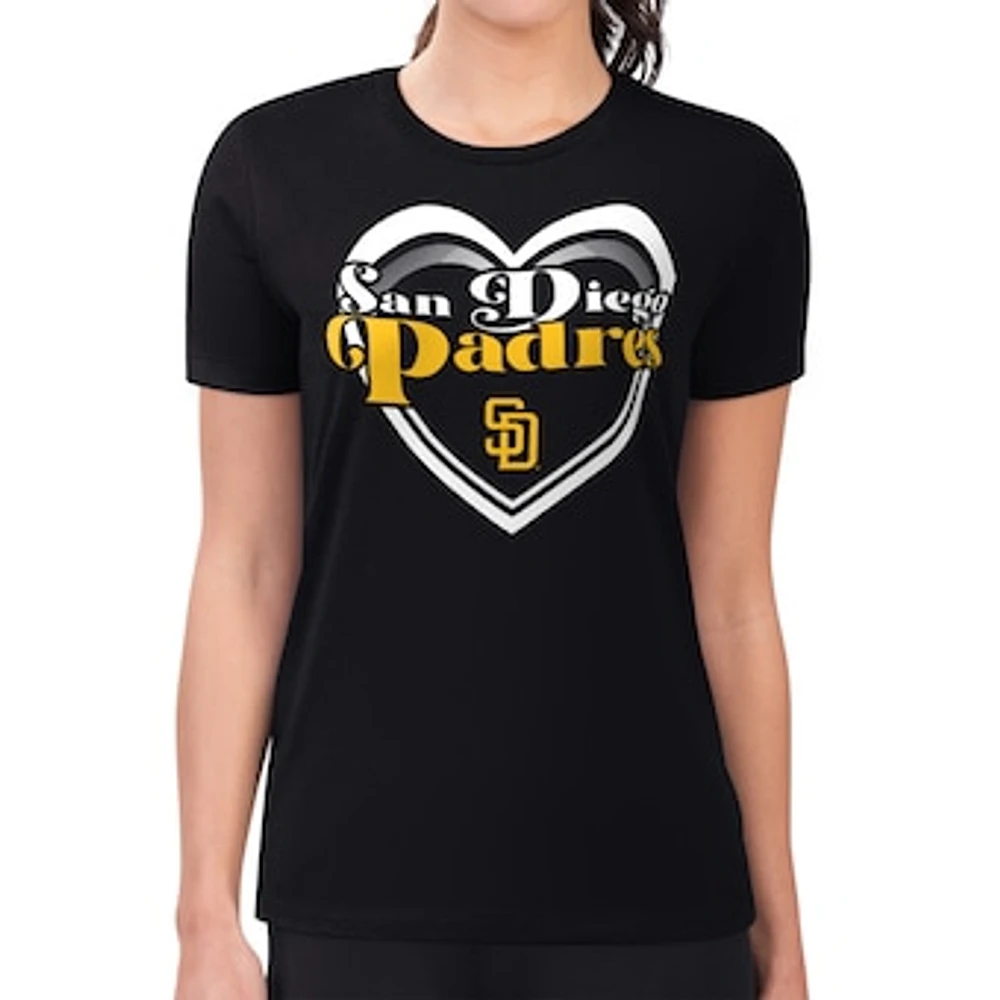 Women's G-III 4Her by Carl Banks Black San Diego Padres Super-Slim Fit Lightweight Double Heart T-Shirt