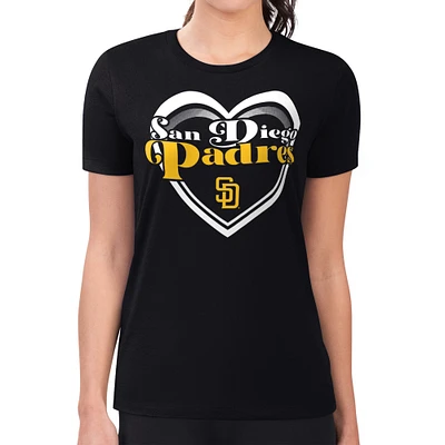 Women's G-III 4Her by Carl Banks Black San Diego Padres Super-Slim Fit Lightweight Double Heart T-Shirt