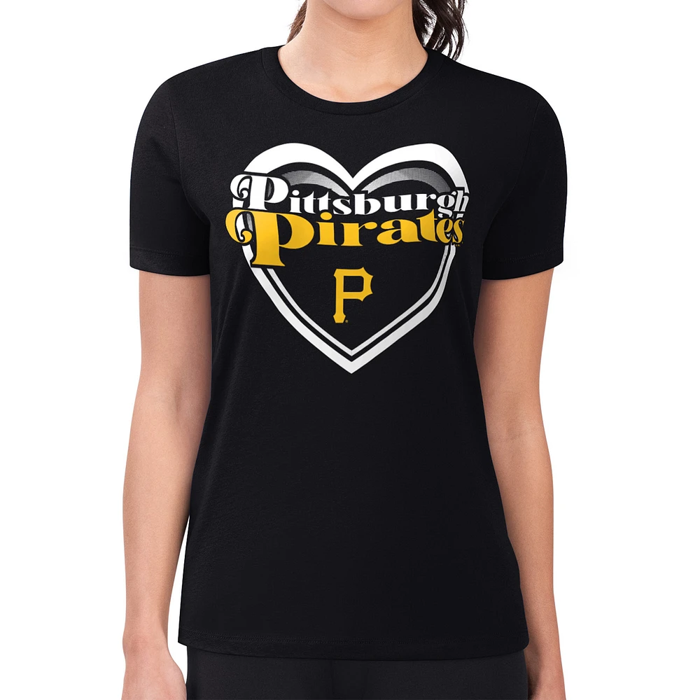 Women's G-III 4Her by Carl Banks Black Pittsburgh Pirates Super-Slim Fit Lightweight Double Heart T-Shirt