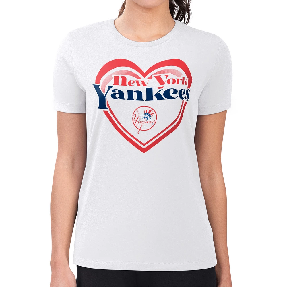 Women's G-III 4Her by Carl Banks White New York Yankees Super-Slim Fit Lightweight Double Heart T-Shirt