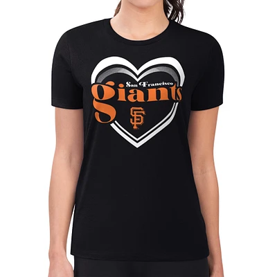 Women's G-III 4Her by Carl Banks Black San Francisco Giants Super-Slim Fit Lightweight Double Heart T-Shirt