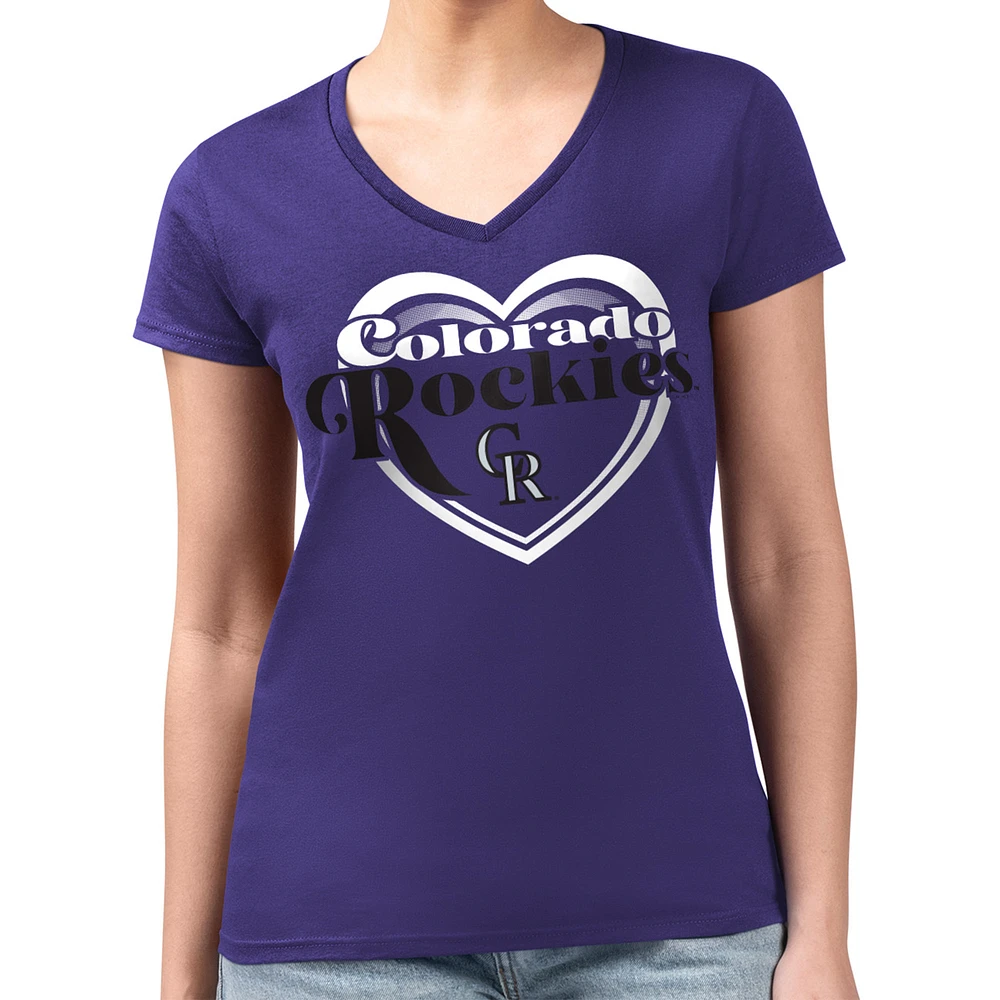 Women's G-III 4Her by Carl Banks Purple Colorado Rockies Super-Slim Fit Lightweight Double Heart V-Neck T-Shirt