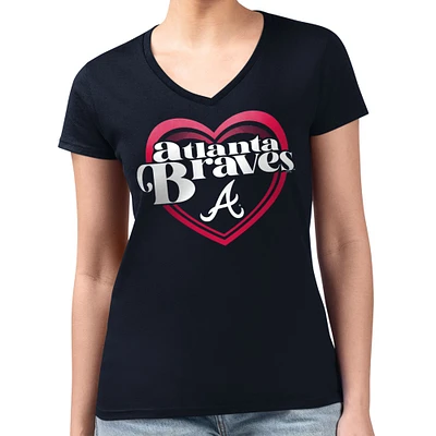 Women's G-III 4Her by Carl Banks Navy Atlanta Braves Super-Slim Fit Lightweight Double Heart V-Neck T-Shirt