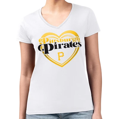 Women's G-III 4Her by Carl Banks White Pittsburgh Pirates Super-Slim Fit Lightweight Double Heart V-Neck T-Shirt