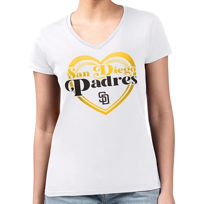 Women's G-III 4Her by Carl Banks White San Diego Padres Super-Slim Fit Lightweight Double Heart V-Neck T-Shirt