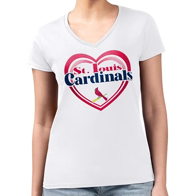 Women's G-III 4Her by Carl Banks White St. Louis Cardinals Super-Slim Fit Lightweight Double Heart V-Neck T-Shirt