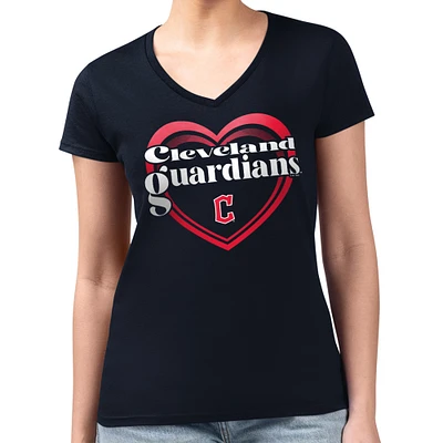 Women's G-III 4Her by Carl Banks Navy Cleveland Guardians Super-Slim Fit Lightweight Double Heart V-Neck T-Shirt