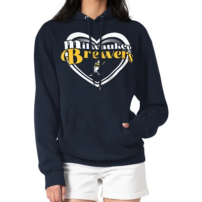Women's G-III 4Her by Carl Banks Navy Milwaukee Brewers Double Heart Fleece Pullover Hoodie