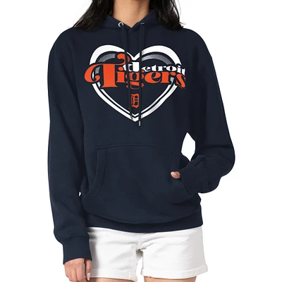 Women's G-III 4Her by Carl Banks Navy Detroit Tigers Double Heart Fleece Pullover Hoodie