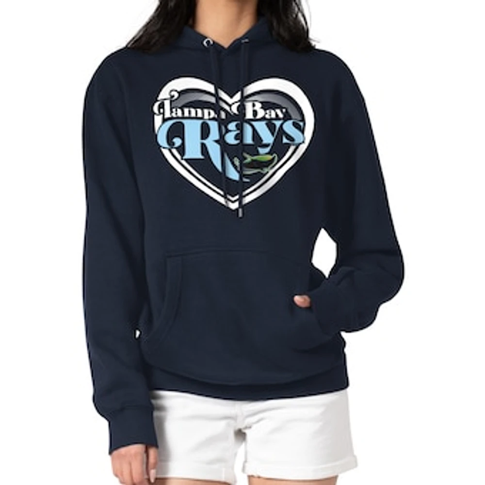 Women's G-III 4Her by Carl Banks Navy Tampa Bay Rays Double Heart Fleece Pullover Hoodie