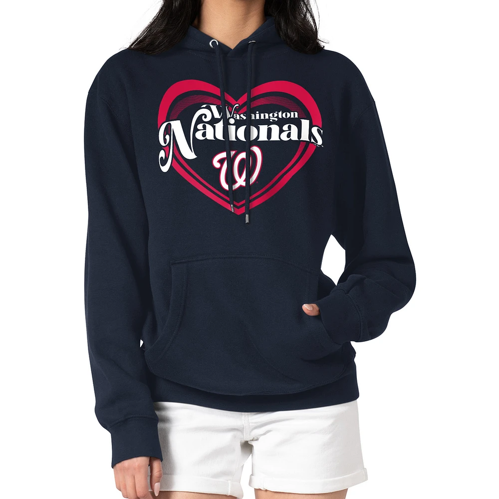 Women's G-III 4Her by Carl Banks Navy Washington Nationals Double Heart Fleece Pullover Hoodie