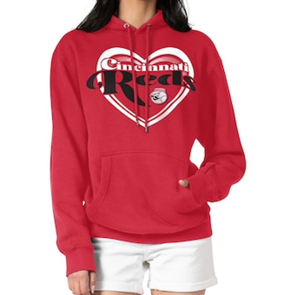 Women's G-III 4Her by Carl Banks Red Cincinnati Reds Double Heart Fleece Pullover Hoodie