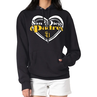 Women's G-III 4Her by Carl Banks Black San Diego Padres Double Heart Fleece Pullover Hoodie
