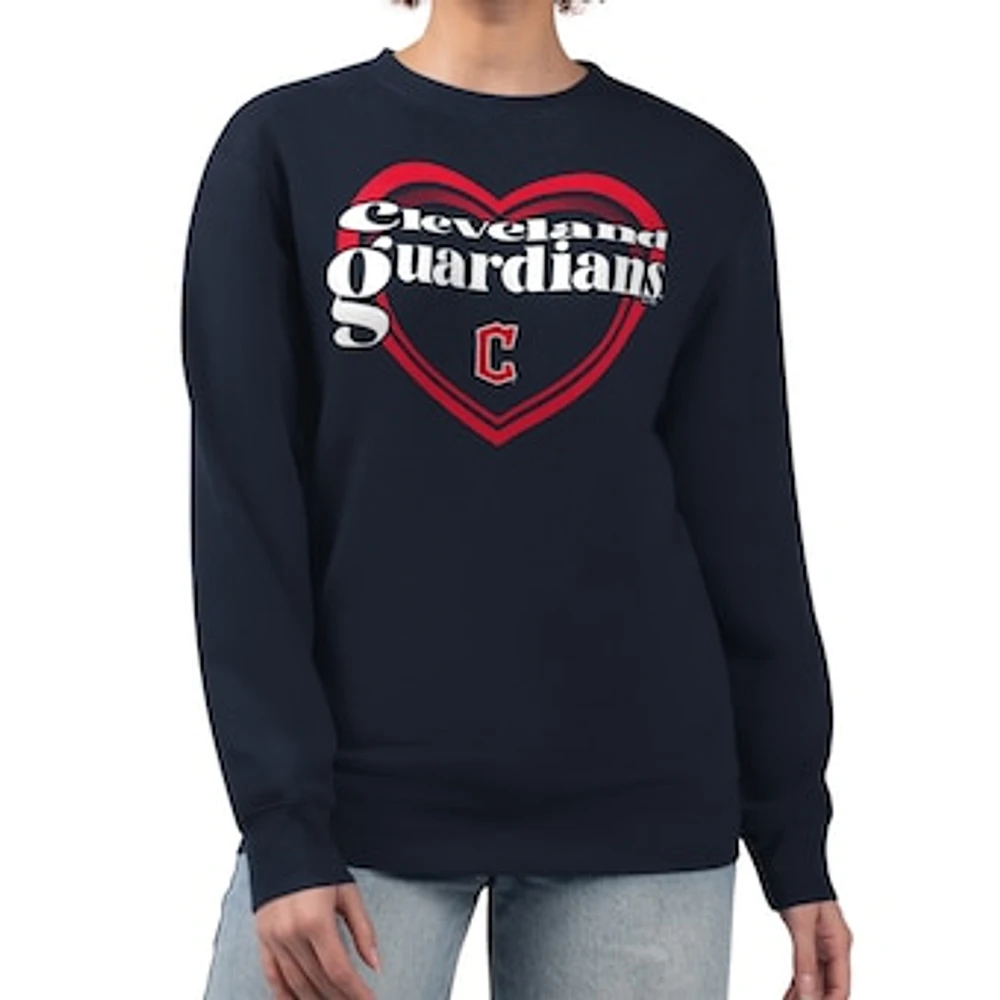 Women's G-III 4Her by Carl Banks Navy Cleveland Guardians Double Heart Fleece Pullover Sweatshirt
