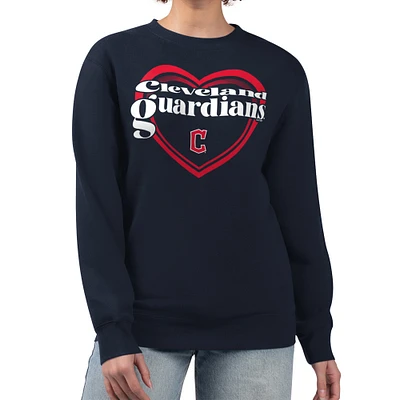 Women's G-III 4Her by Carl Banks Navy Cleveland Guardians Double Heart Fleece Pullover Sweatshirt