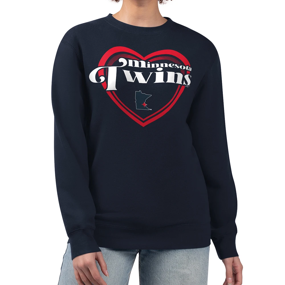 Women's G-III 4Her by Carl Banks Navy Minnesota Twins Double Heart Fleece Pullover Sweatshirt