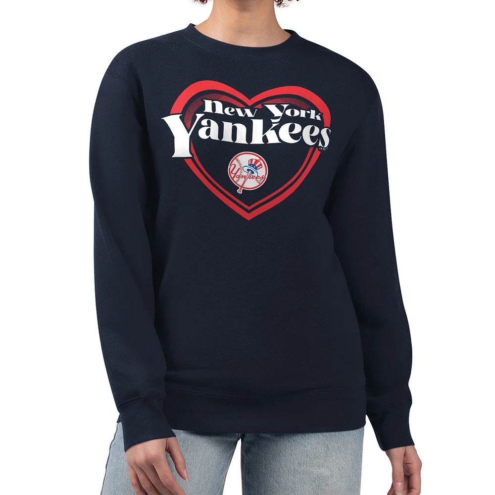 Women's G-III 4Her by Carl Banks Navy New York Yankees Double Heart Fleece Pullover Sweatshirt
