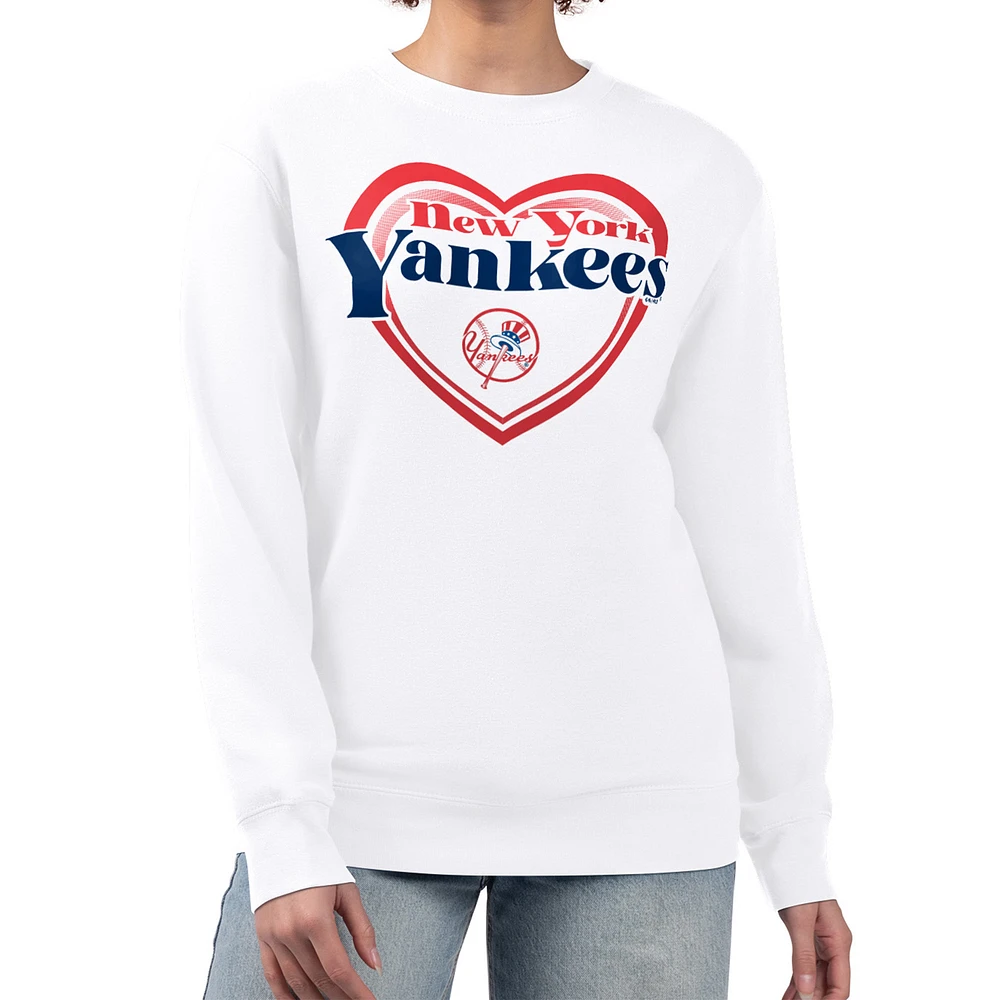Women's G-III 4Her by Carl Banks White New York Yankees Double Heart Fleece Pullover Sweatshirt