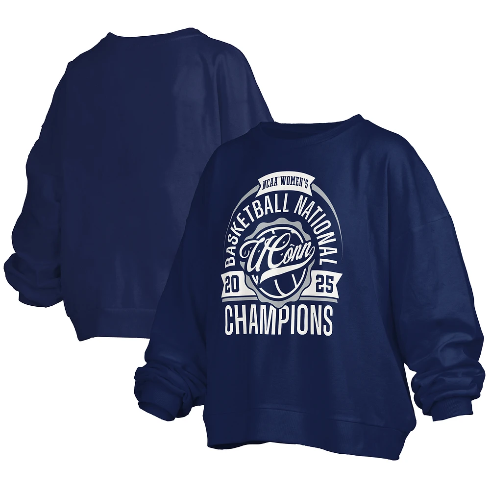 Women's Pressbox Navy UConn Huskies 2025 NCAA Women's Basketball National Champions Janice Oversized Fleece Pullover Sweatshirt