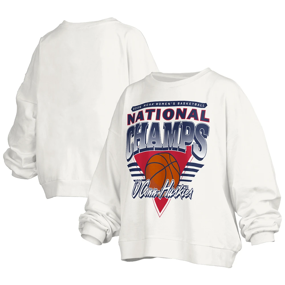Women's Pressbox White UConn Huskies 2025 NCAA Basketball National Champions Trilogy Janice Oversized Fleece Pullover Sweatshirt