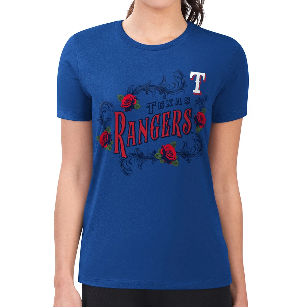 Women's G-III 4Her by Carl Banks Royal Texas Rangers Super-Slim Fit Lightweight Retro Roses T-Shirt