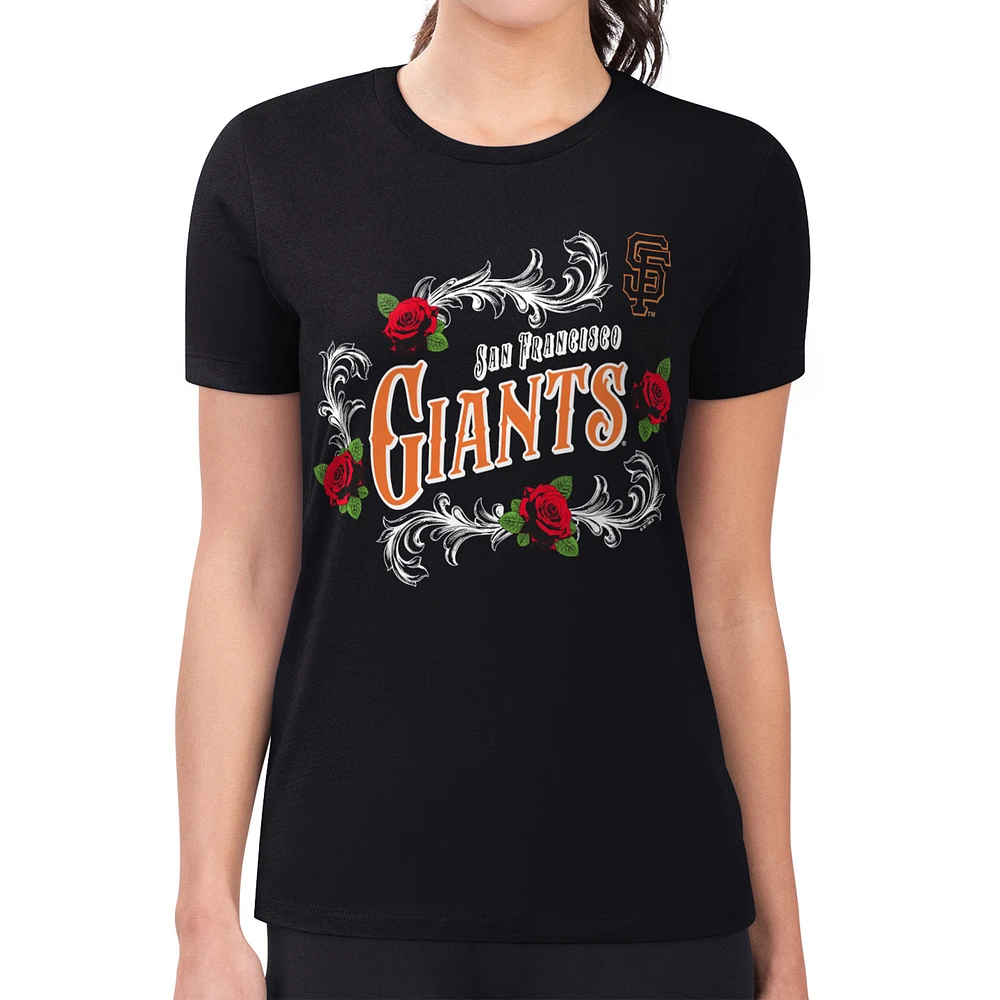 Women's G-III 4Her by Carl Banks Black San Francisco Giants Super-Slim Fit Lightweight Retro Roses T-Shirt