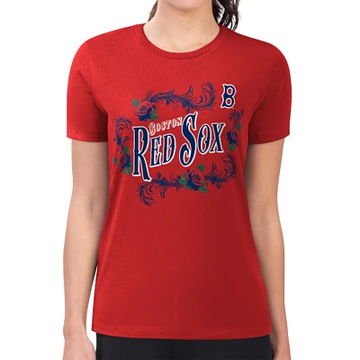 Women's G-III 4Her by Carl Banks Red Boston Sox Super-Slim Fit Lightweight Retro Roses T-Shirt