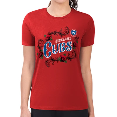 Women's G-III 4Her by Carl Banks Red Chicago Cubs Super-Slim Fit Lightweight Retro Roses T-Shirt