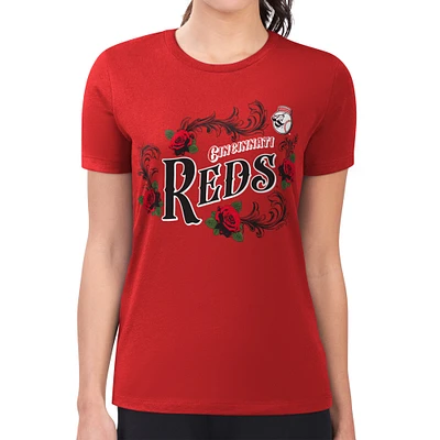 Women's G-III 4Her by Carl Banks Red Cincinnati Reds Super-Slim Fit Lightweight Retro Roses T-Shirt