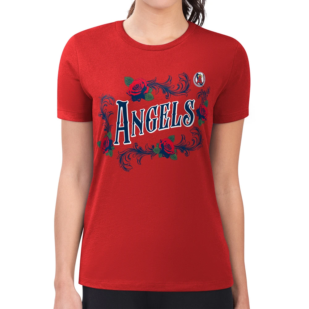 Women's G-III 4Her by Carl Banks Red Los Angeles Angels Super-Slim Fit Lightweight Retro Roses T-Shirt