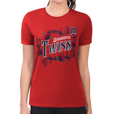 Women's G-III 4Her by Carl Banks Red Minnesota Twins Super-Slim Fit Lightweight Retro Roses T-Shirt