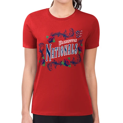 Women's G-III 4Her by Carl Banks Red Washington Nationals Super-Slim Fit Lightweight Retro Roses T-Shirt
