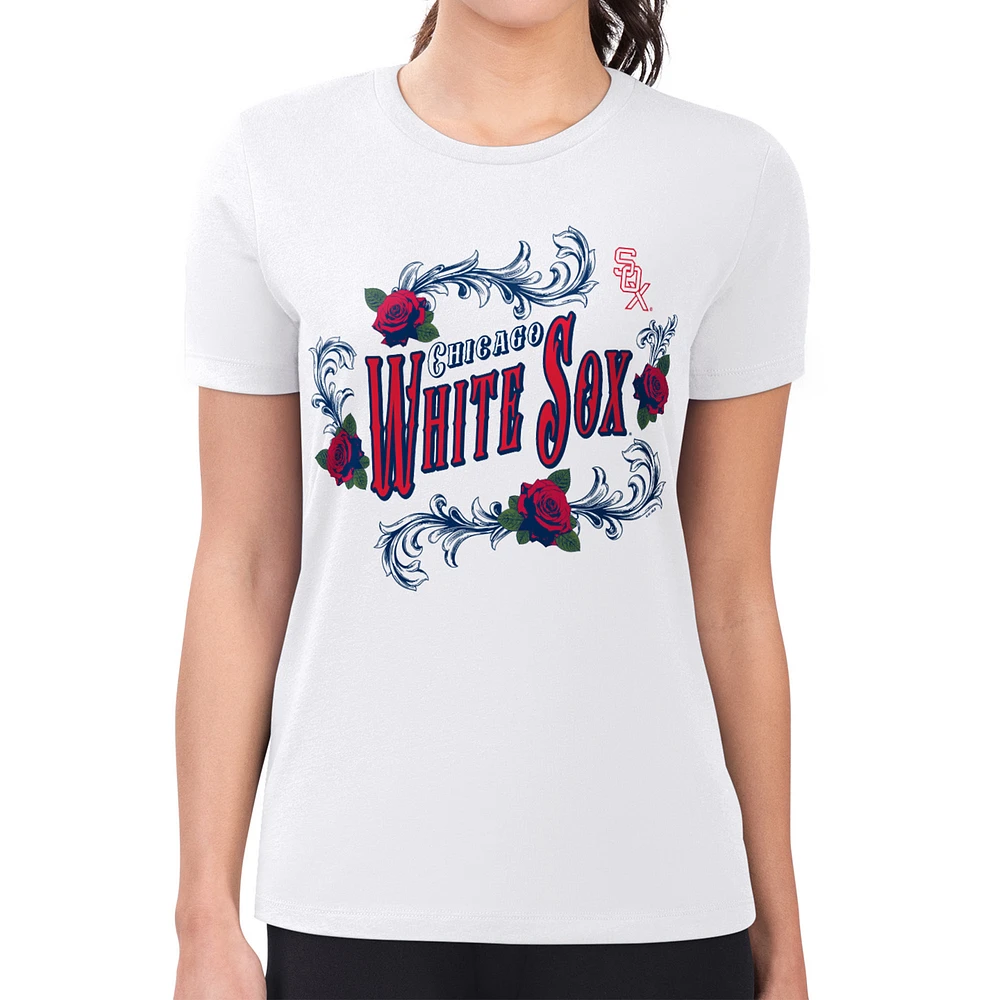 Women's G-III 4Her by Carl Banks White Chicago Sox Super-Slim Fit Lightweight Retro Roses T-Shirt