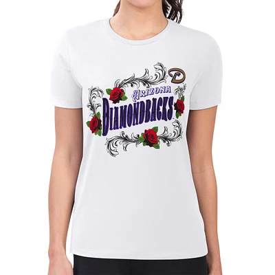 Women's G-III 4Her by Carl Banks White Arizona Diamondbacks Super-Slim Fit Lightweight Retro Roses T-Shirt