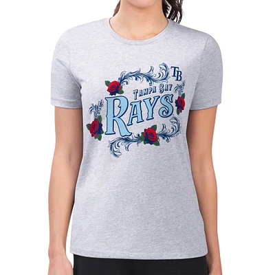 Women's G-III 4Her by Carl Banks Gray Tampa Bay Rays Super-Slim Fit Lightweight Retro Roses T-Shirt