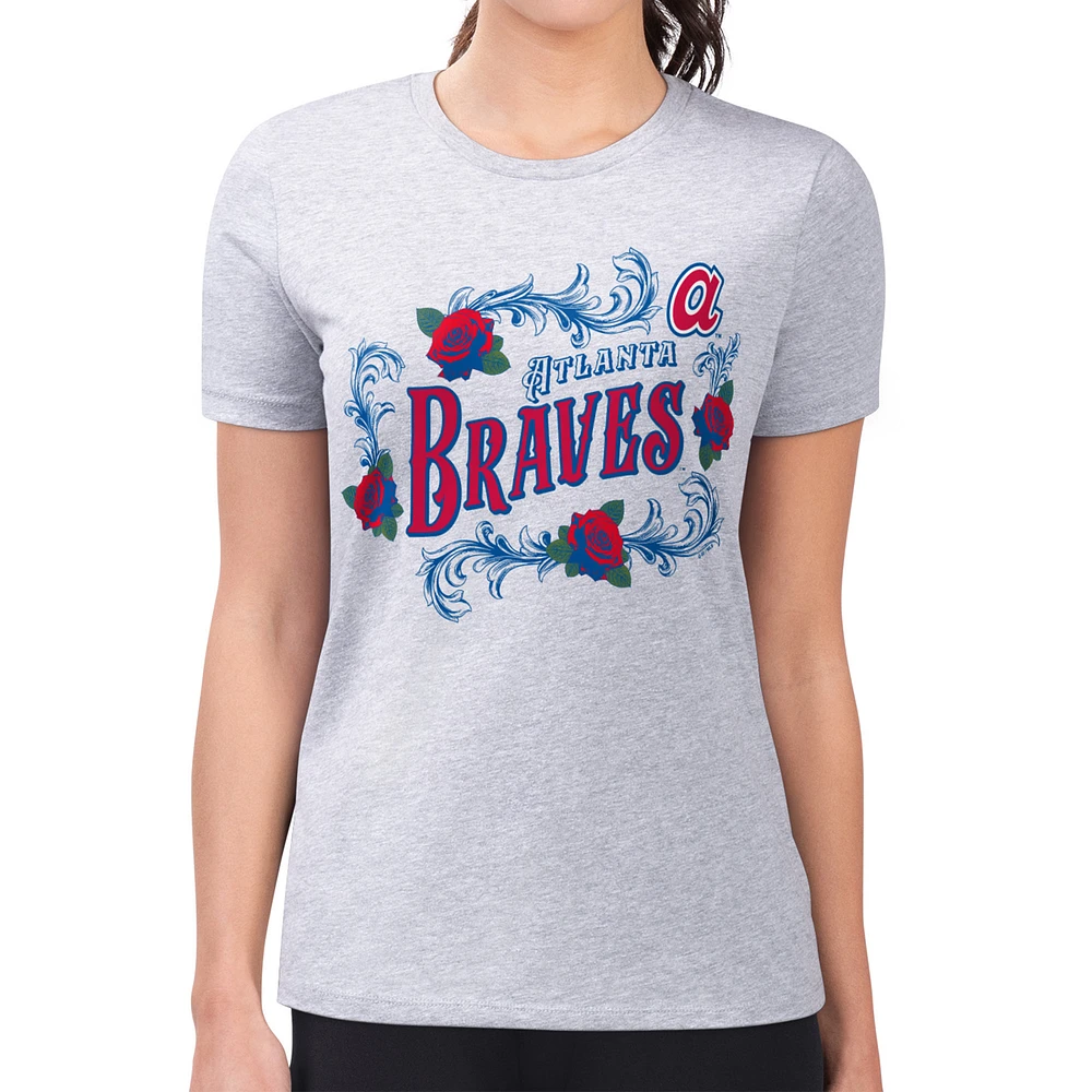 Women's G-III 4Her by Carl Banks Gray Atlanta Braves Super-Slim Fit Lightweight Retro Roses T-Shirt